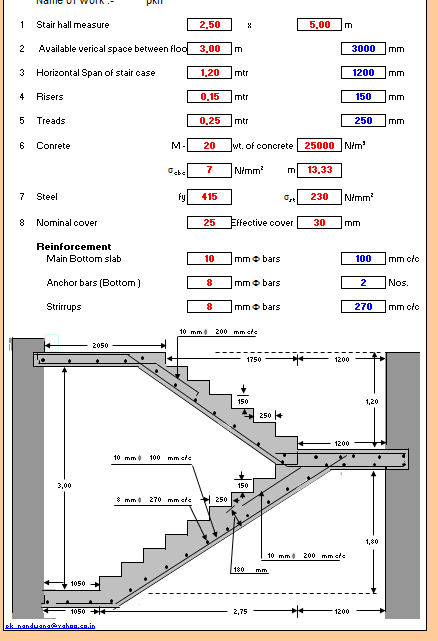 Design of Dog-Legged Stair Excel Sheet