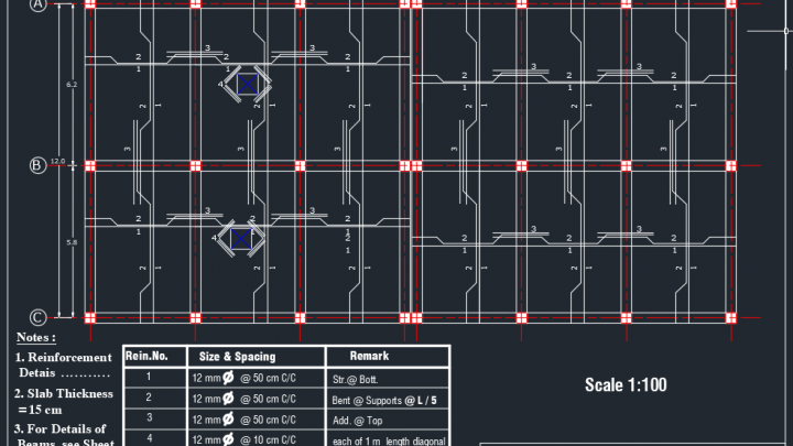 Details of Reinforcement and Beams Framing Plan Autocad Drawing