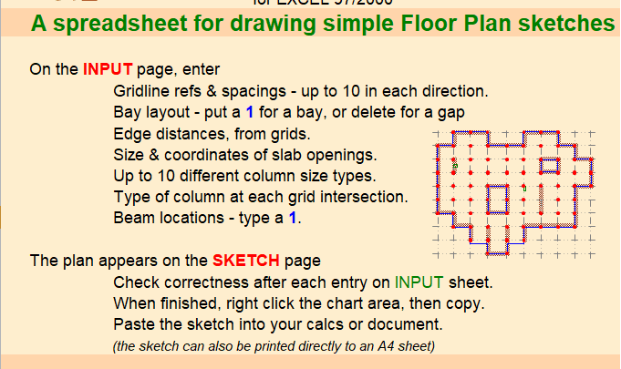 Excel Sheet Plan Sketch for drawing simple Floor