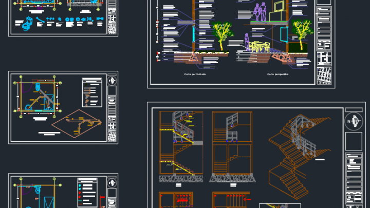 Facade sections, staircase, plumbing, isometric Free Autocad Drawing