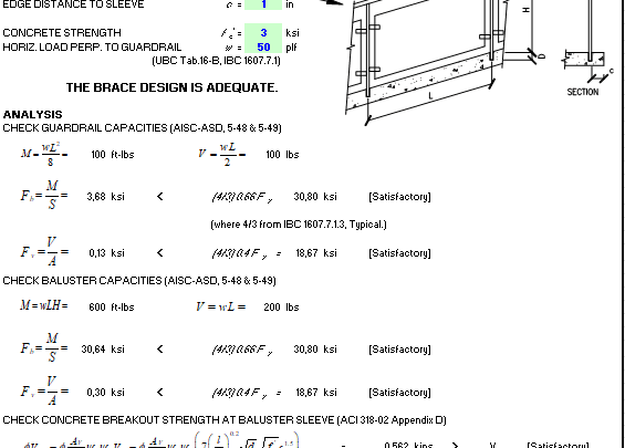 Guardrail Design Based on AISC-ASD and ACI 318-02 Spreadsheet
