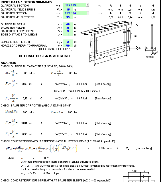 Guardrail Design Based on AISC-ASD and ACI 318-02 Spreadsheet