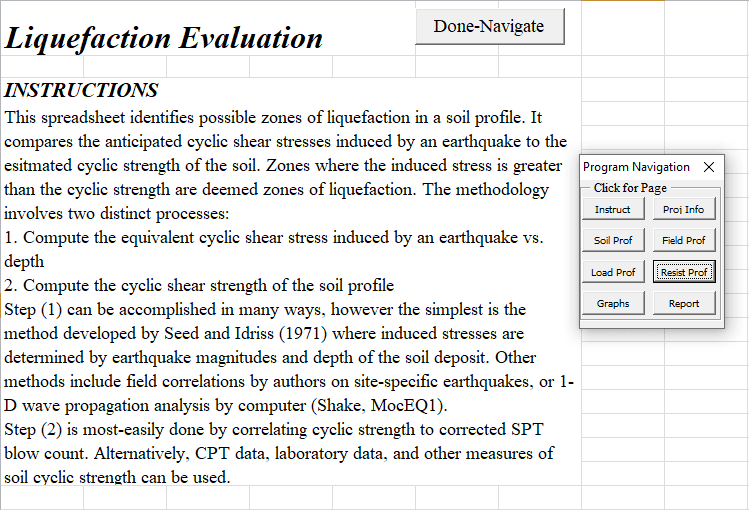 Liquefaction Analysis Excel Sheet