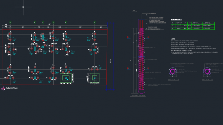 Pile Layout Plan and Section Detail Autocad Drawing