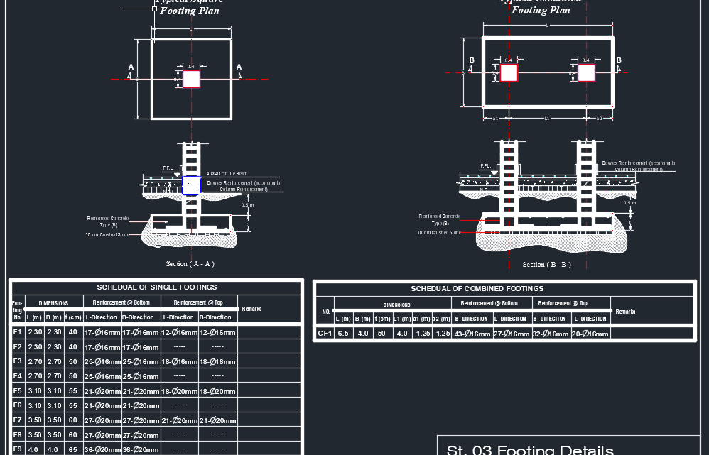 Reinforced Concrete Footing Details Autocad Drawing