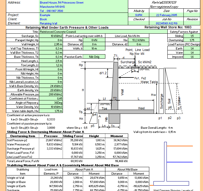 RETWALL – Retaining Wall Under Earth Pressure and Other Loads