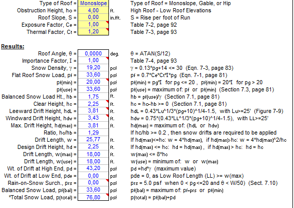 Snow Loading Analysis Excel Sheet