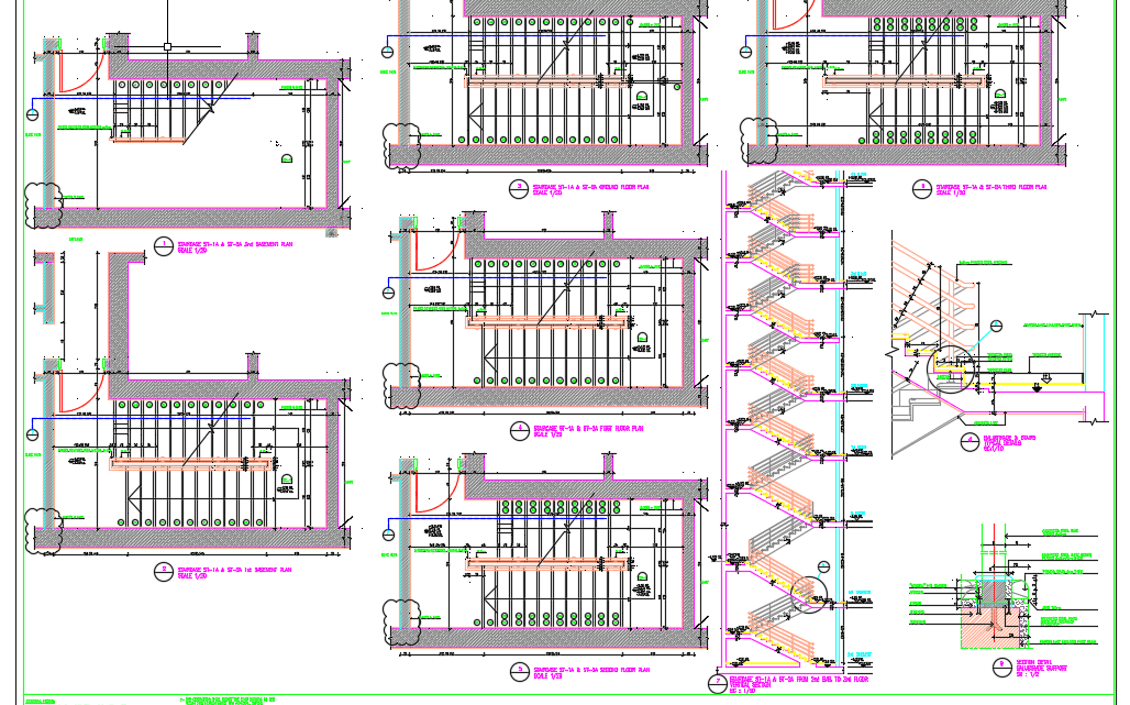 Staircase Plans sections and details Autocad Drawing