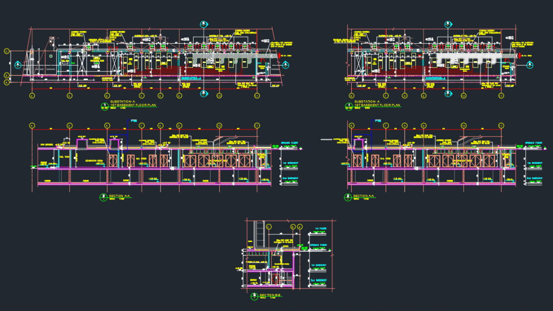 Substation Basement Floor Details Autocad Drawing