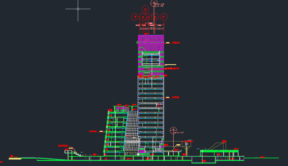 Tower Structure Elevation Details Autocad Drawing