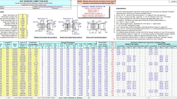 ClipConnTable – Beam And Connections Using Clip Angles Spreadsheet