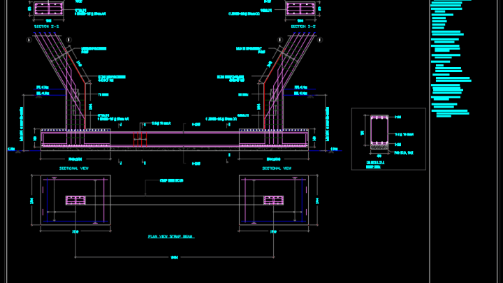 Foundation, Tie Beam and Strap Beam Details – Autocad Drawing