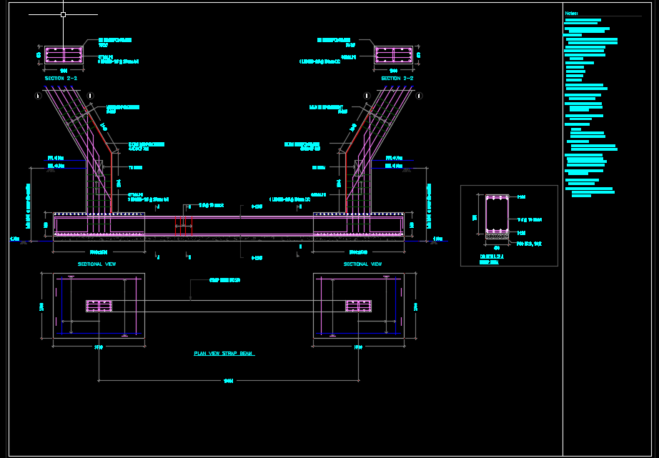 Foundation, Tie Beam and Strap Beam Details – Autocad Drawing