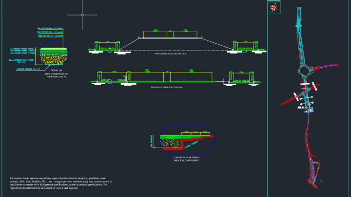 Road Cross Section and Pavement Details – Autocad Drawing