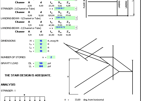 Steel Stair Design Based on AISC 360-10 Spreadsheet