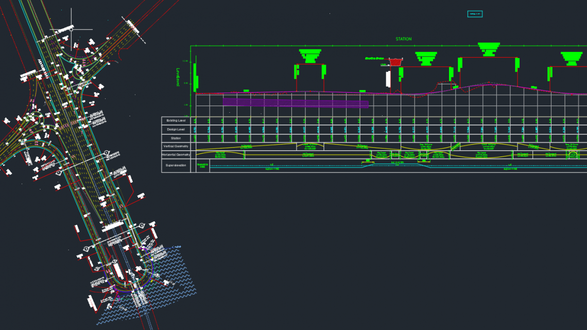 U-Turn Intersection Road Under Bridge – Autocad Drawing