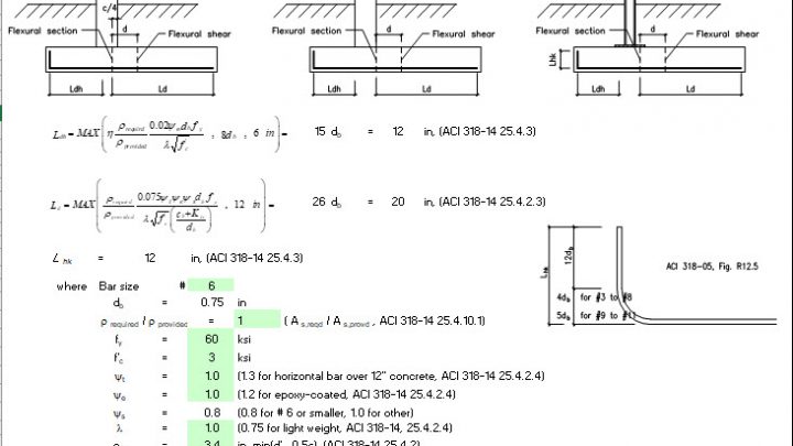 Development of Reinforcement Based on ACI 318-14 Spreadsheet