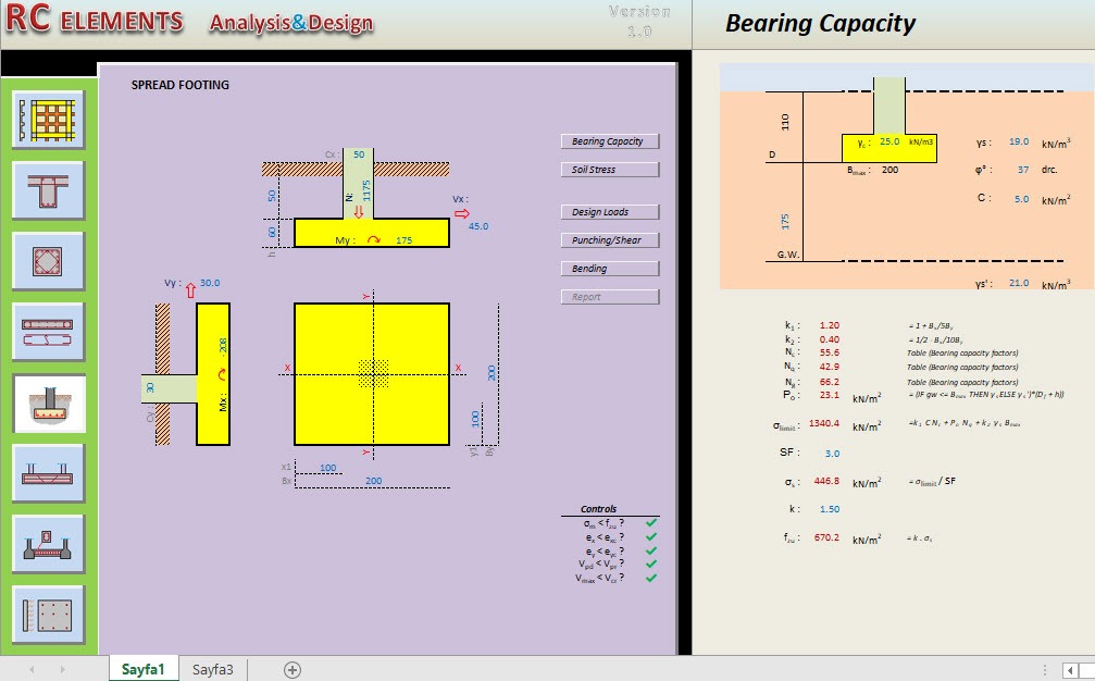 RC Element Analysis and Design Spreadsheet