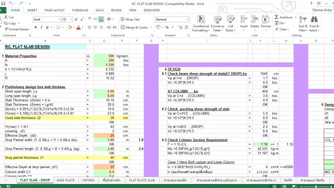 Reinforced Flat Slab Design Spreadsheet