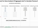 Sieve Analysis Of Aggregate And Fineness Modulus Calculation Spreadsheet