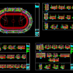 Stadium Project Layout and Elevation Plan Details Autocad Drawing