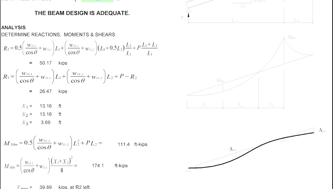 Steel Beam Design Excel Sheet with Gravity Loading