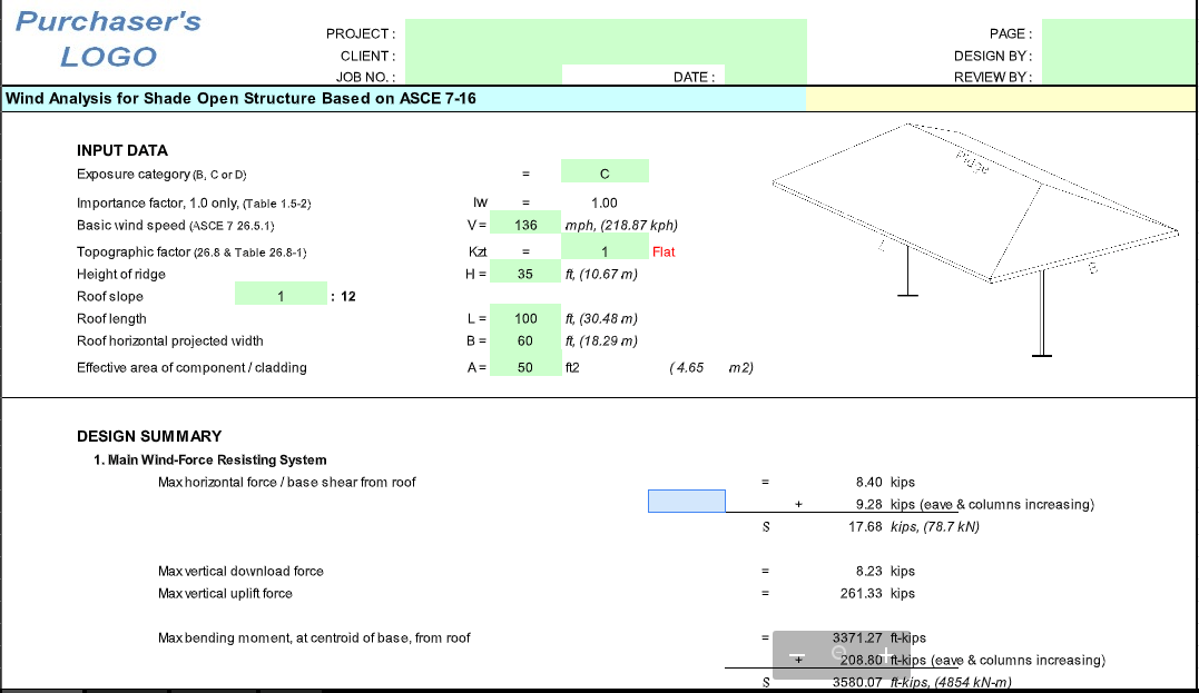 Wind Analysis for Shade Open Structure Spreadsheet Based on ASCE 7-16