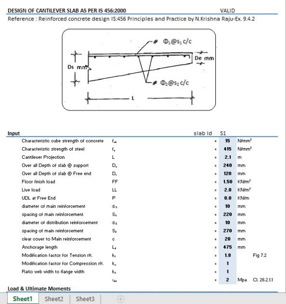Design of Cantilever Slab Spreadsheet Design of Cantilever Slab Spreadsheet