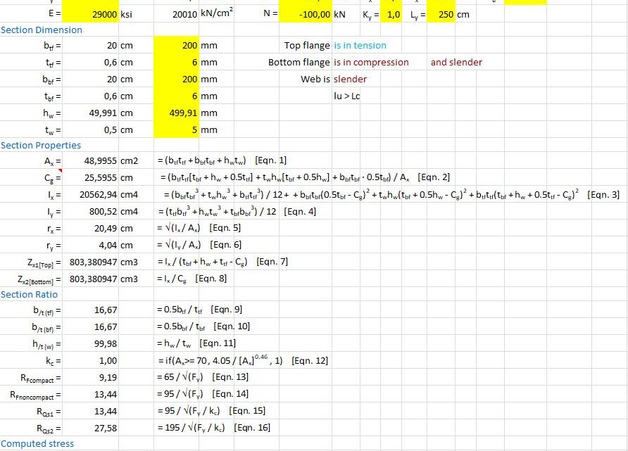 AISC-ASD89 calculation for Beam-Column member Spreadsheet