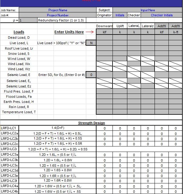 ASCE 7-10 Load Combinations Spreadsheet