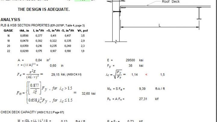 Axial Capacity of Roof Deck Spreadsheet