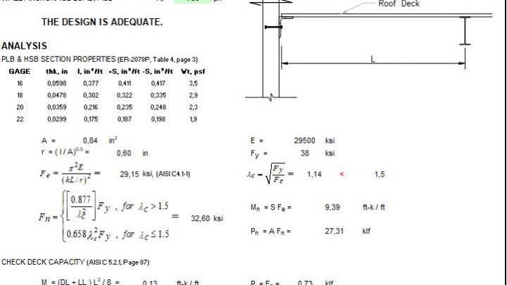Axial Capacity of Roof Deck Spreadsheet