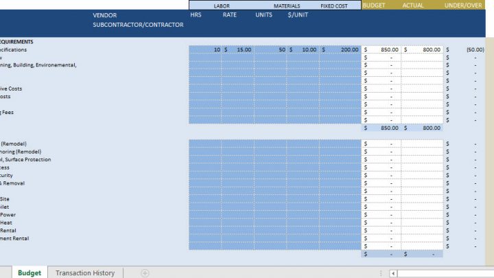 Construction Budget Template Spreadsheet