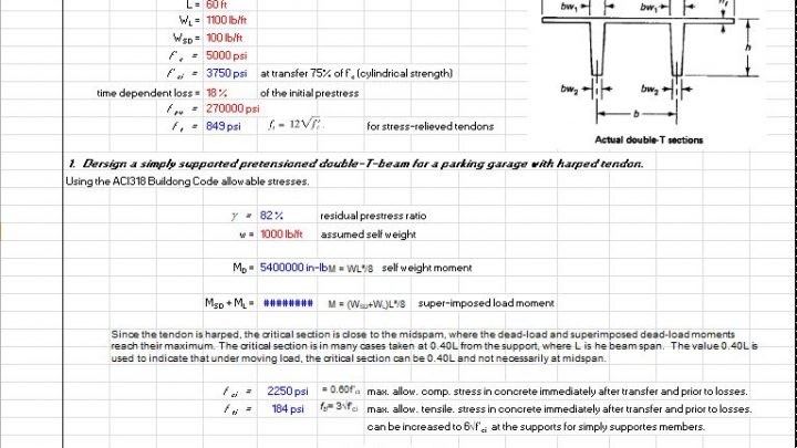 Design of Prestressed Double Tee Beams Spreadsheet