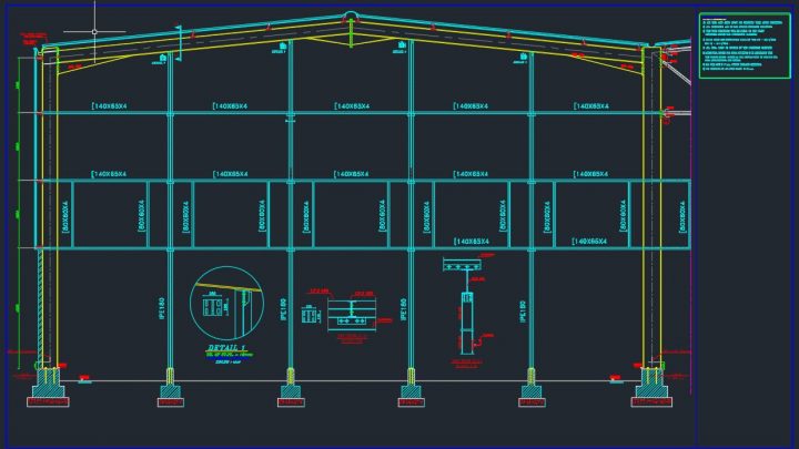 End Gable of Steel Frame Details Autocad Free Drawing