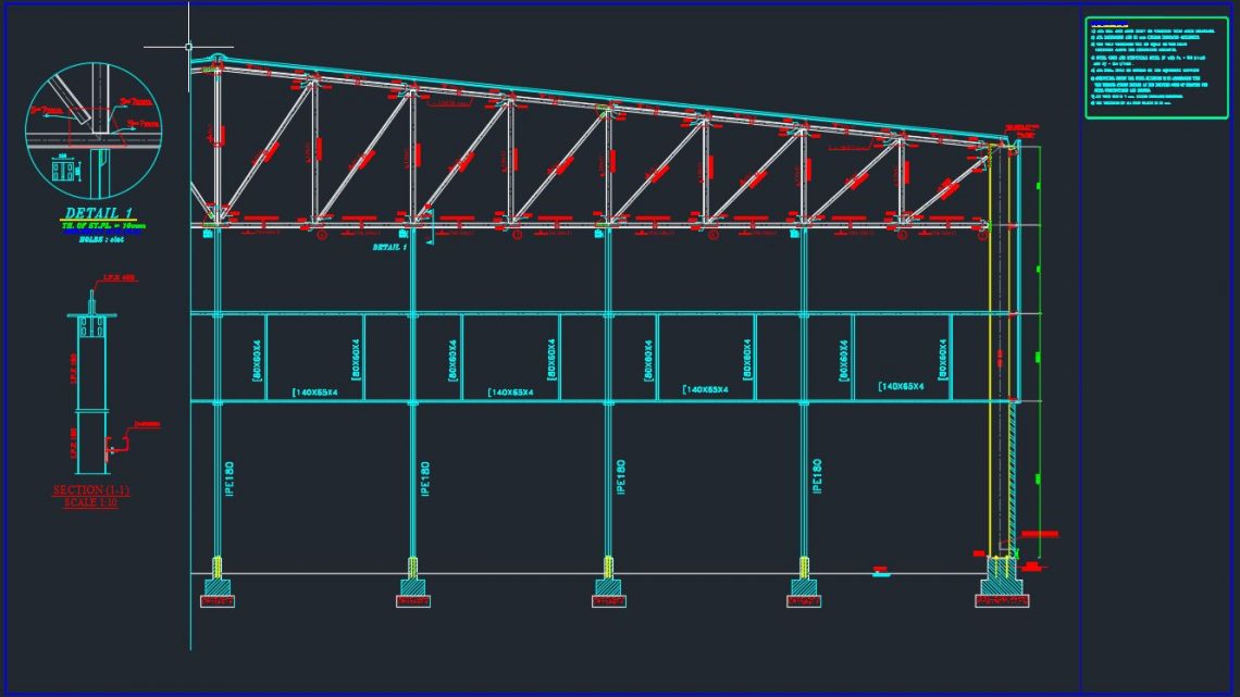 End Gable of Steel Struss Details Autocad Free Drawing