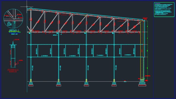 End Gable of Steel Struss Details Autocad Free Drawing