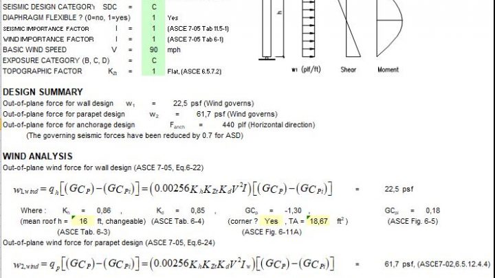 Lateral Force for One-Story Wall Spreadsheet Based on IBC 2006