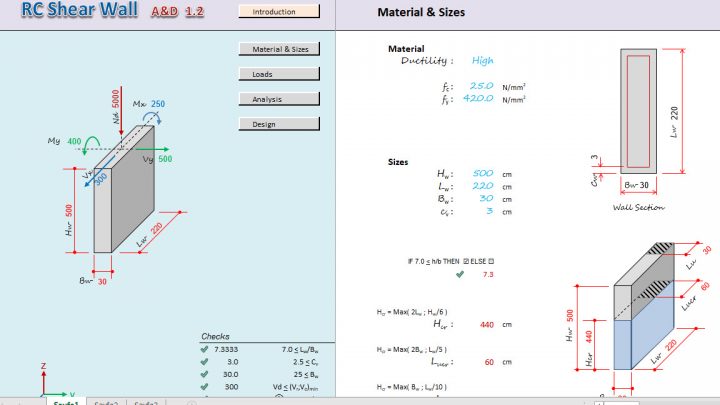 RC Shear Wall Analysis and Design Spreadsheet