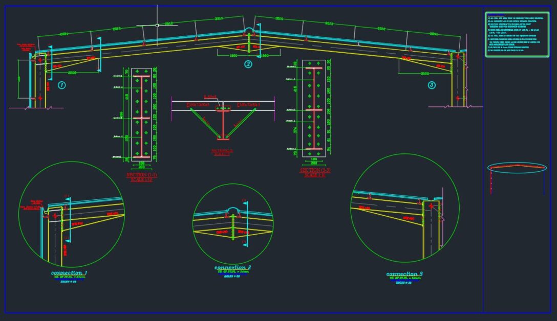 Steel Rafter Details Autocad Free Drawing, Corrugated Metal Roof Cad Details
