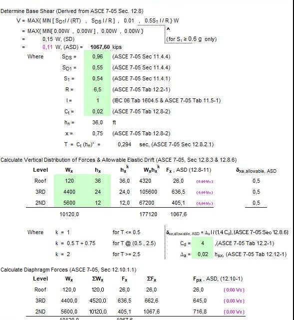 Three Story Seismic Analysis Spreadsheet