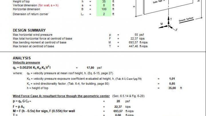 Wind Analysis for Freestanding Wall and Sign Spreadsheet