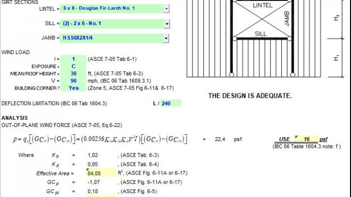 Wind Girt Deflection Analysis of Wood, Metal Stud and Steel Tube Spreadsheet