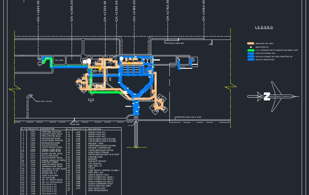 Airport Sewage Lines Autocad Free Drawing