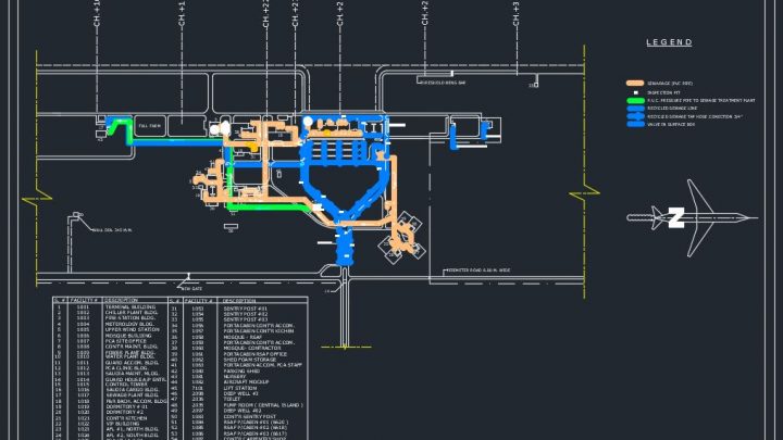 Airport Sewage Lines Autocad Free Drawing