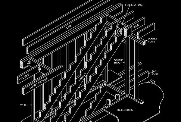 Interior Wood Stairway Framing Autocad Drawing