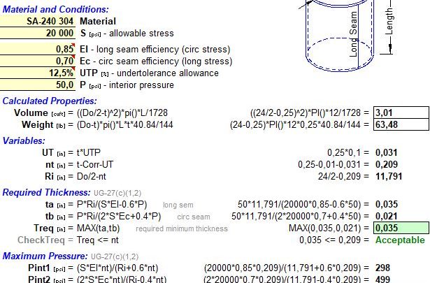 Pipe and Shell Design Tool Spreadsheet