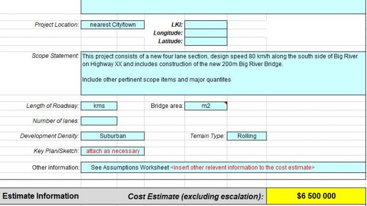 Sample Project Cost Estimate Spreadsheet