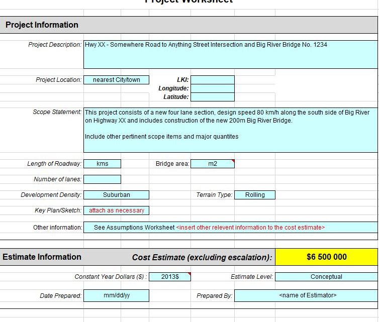 Sample Project Cost Estimate Spreadsheet