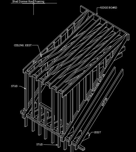 Shed Dormer Wood Roof Framing Autocad Drawing